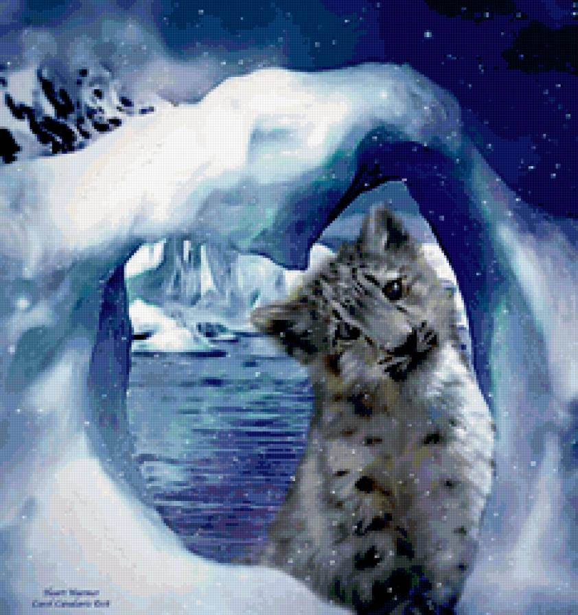 сНЕЖНЫЙ БАРСИК - кошка, снежный барс, зима, животные, снег - предпросмотр