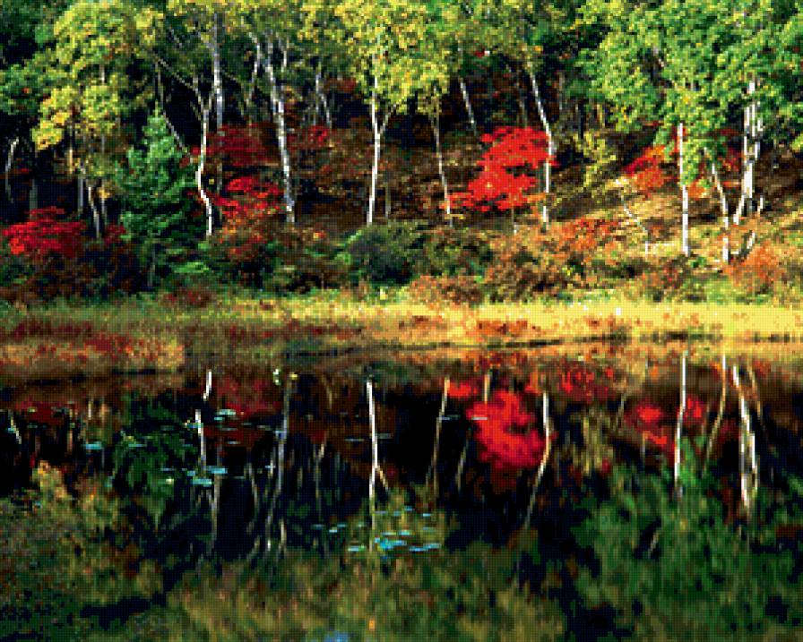 лесное озеро - картина, лес, природа, весна - предпросмотр