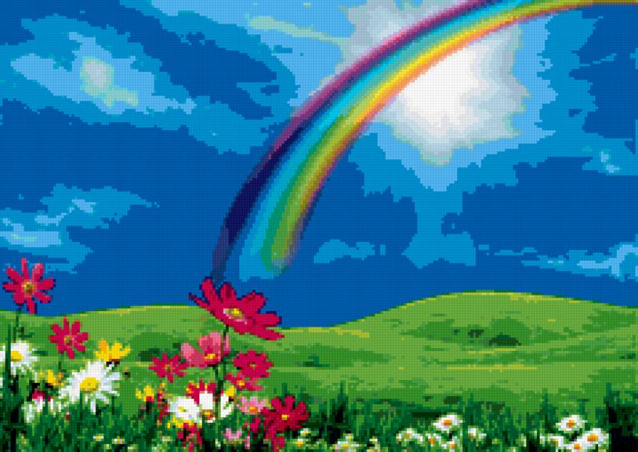 радуга - цветы, природа, поле, радуга - предпросмотр