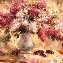 Схема вышивки «Букет сирени с черешней»