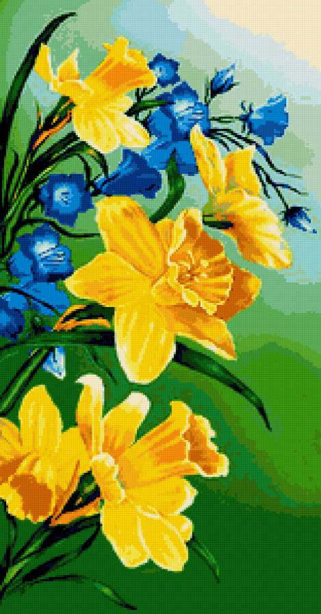 Нарциссы и колокольчики - флора, колокольчики, букет, панно, весенние цветы, нарциссы - предпросмотр