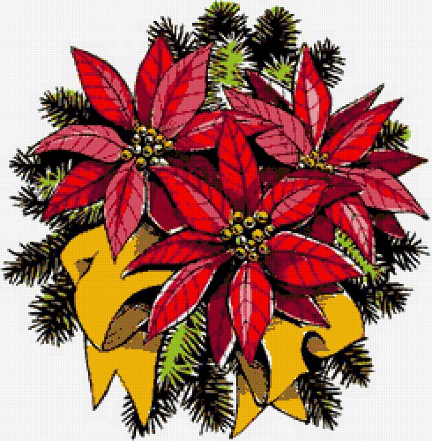 Рождественская подушка - рождество, пуансетия, цветок, цветы, флора, подушка, подушки - предпросмотр