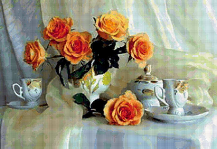 натюрморт - розы, природа, натюрморт, романтика, букет, цветы - предпросмотр