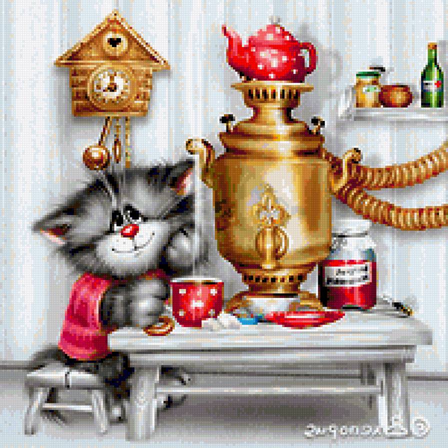 котик у самовара - самовар, кот, кухня - предпросмотр
