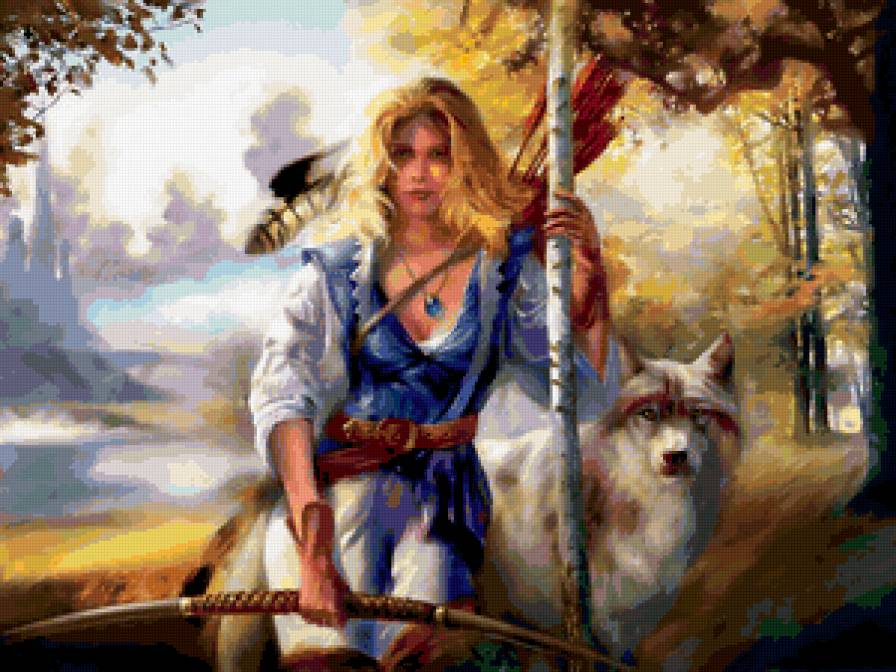 охотница - охотница, девушка, волк, лес - предпросмотр