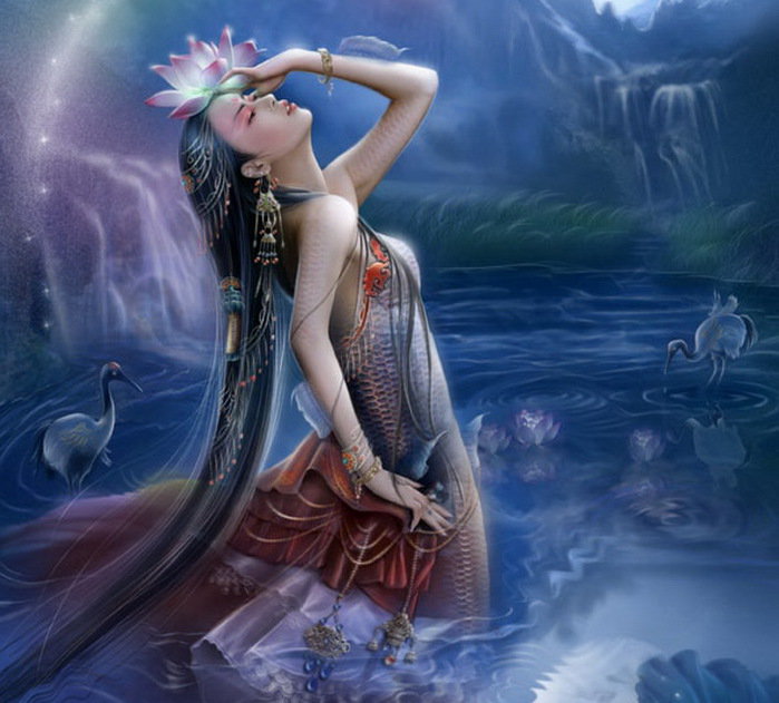 девушка - вода, одиночество, девушка, любовь, красота, картина - оригинал