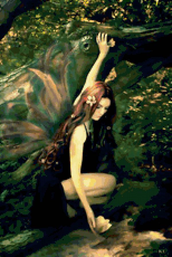 девушка и лотос - девушка, картина, красота, одиночество, любовь - предпросмотр