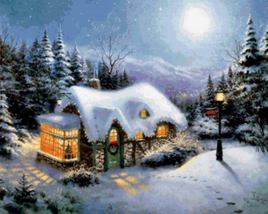 Праздник Света от Томаса Кинкейда (Thomas Kinkade) - природа, зима, дом - предпросмотр
