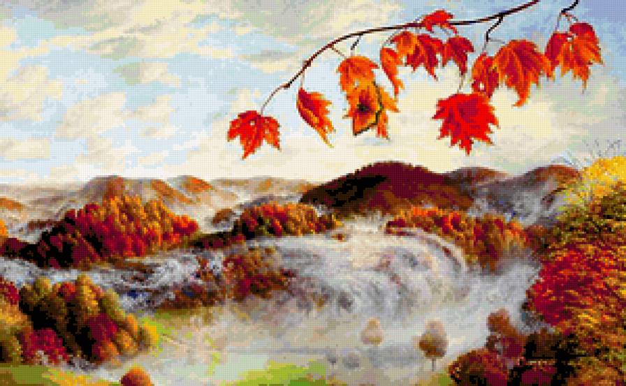 пейзаж - осень, вода, природа, пейзаж, водопад - предпросмотр