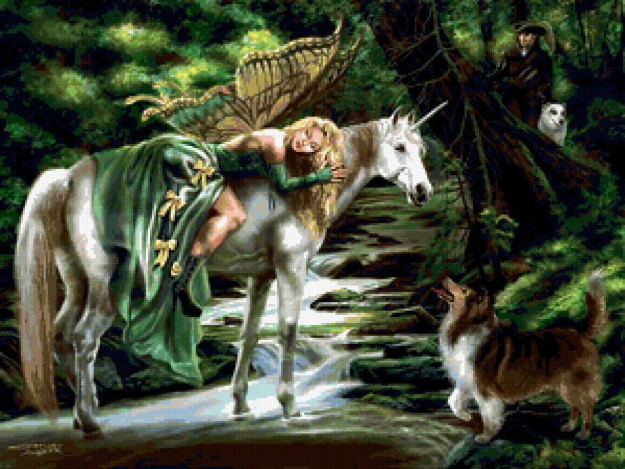 №186620 - фея, фентези, сказка, собака, лошадь, лес - предпросмотр