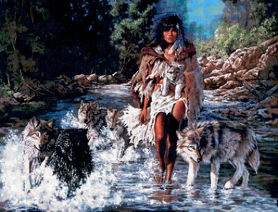 девушка и волки - природа, любовь, вода, девушка, волки - предпросмотр