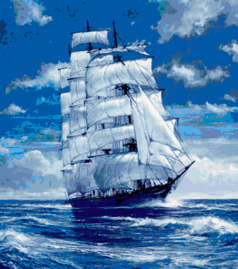 На всех парусах - парус, живопись, картина, корабль, море, пейзаж - предпросмотр