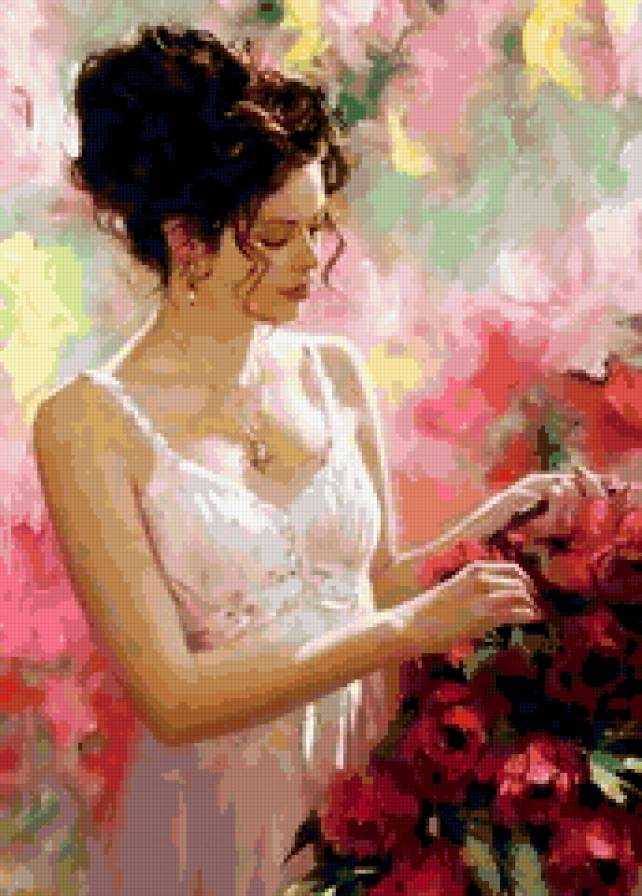 девушка - любовь, красота, картина, природа.цветы, девушка, одиночество - предпросмотр