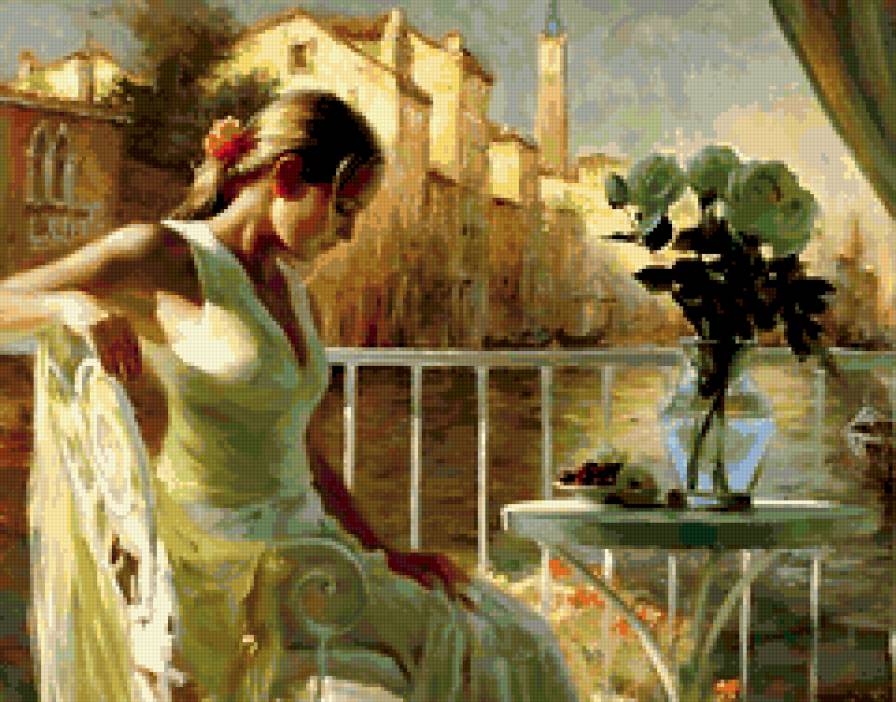 девушка - цветы, вода, одиночество, картина, любовь, красота, девушка - предпросмотр