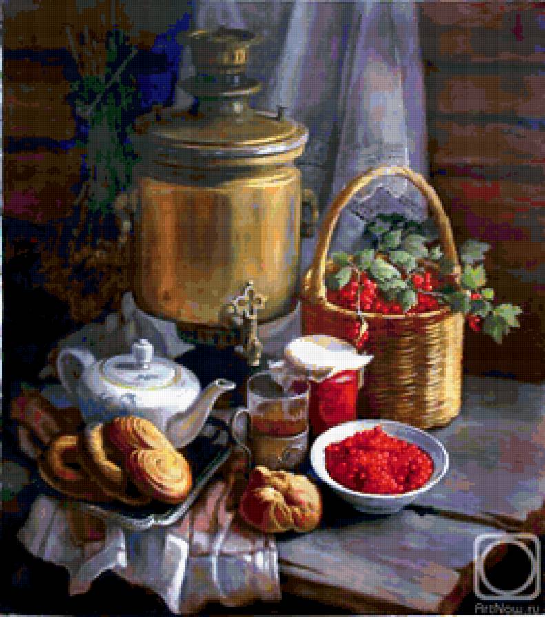 Натюрморт с самоваром. Е. Шумакова - самовар, натюрморт, чаепитие - предпросмотр