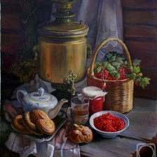 Схема вышивки «Натюрморт с самоваром. Е. Шумакова»