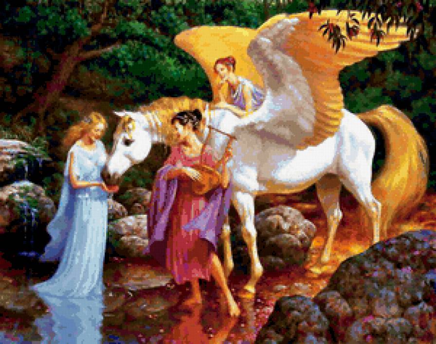 девушки и пегас - фентези, любовь, девушка, картина, красота - предпросмотр