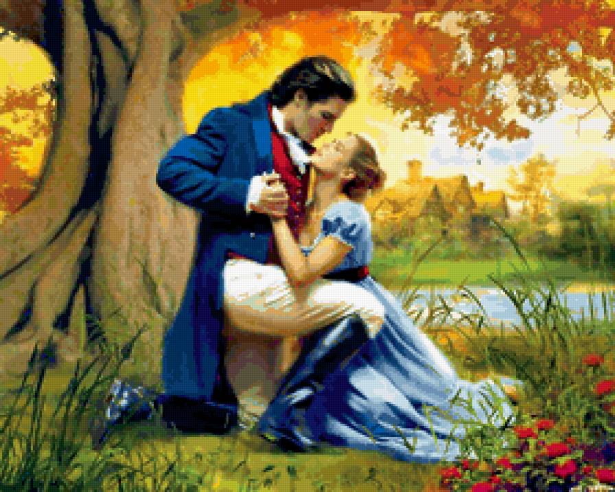 влюбленная пара - картина, дамы, люди, природа, классика, любовь - предпросмотр