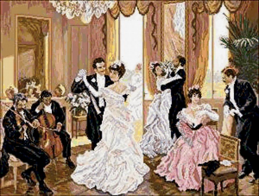 на балу - классика, люди, дамы, картина, природа - предпросмотр