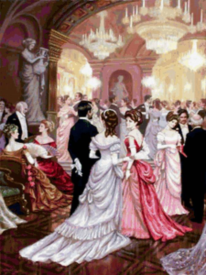 на балу - картина, классика, дамы, люди, природа - предпросмотр