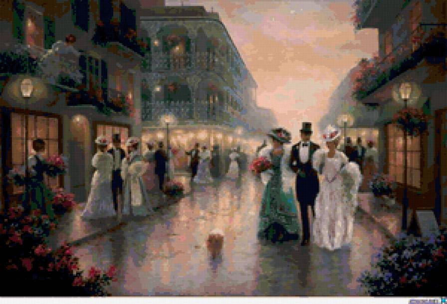 вечерняя прогулка - любовь, природа, картина, дамы, люди, классика - предпросмотр