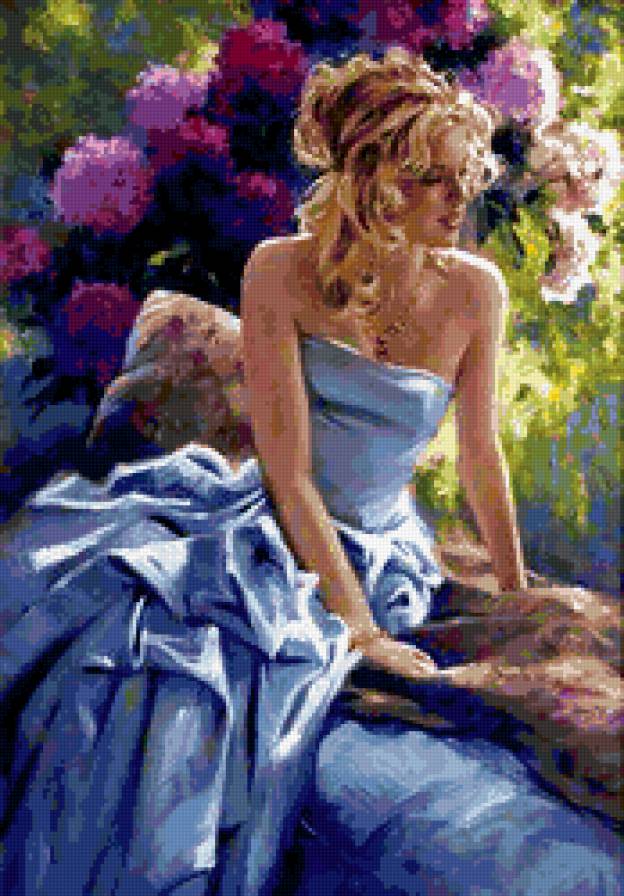 девушка - любовь, красота, цветы, девушка, одиночество, картина - предпросмотр