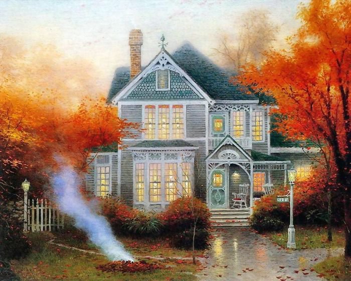 Праздник Света от Томаса Кинкейда (Thomas Kinkade) - природа, дом - оригинал