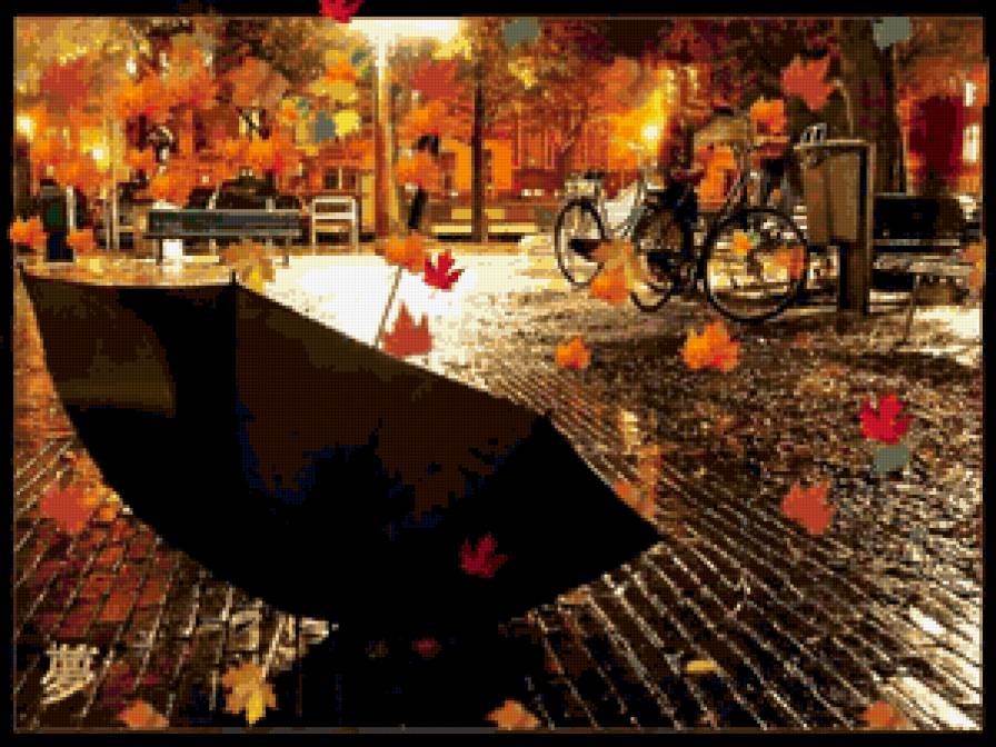 осень - скамейка, осень, листва, парк, велосипед, зонтик - предпросмотр