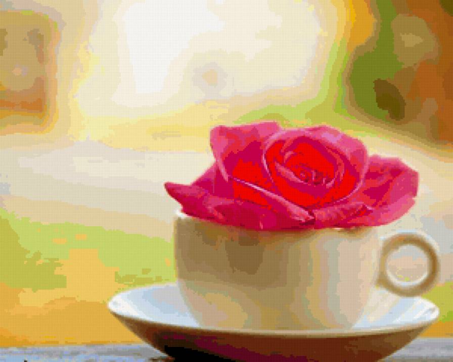 чашка кофе - чашка, цветок, кофе, блюдо, роза - предпросмотр