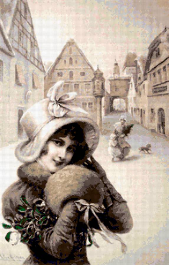 Ретро-портрет - рождество, портрет, девушка, ретро, зима, дама, шляпка, женщина - предпросмотр