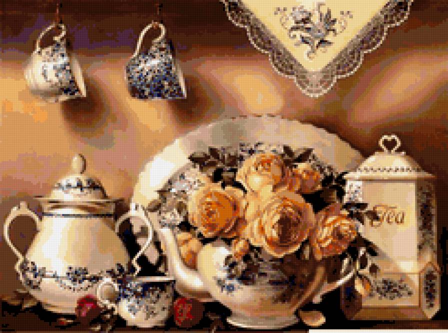 серия "для кухни" - цветы.посуда.сервиз.розы - предпросмотр