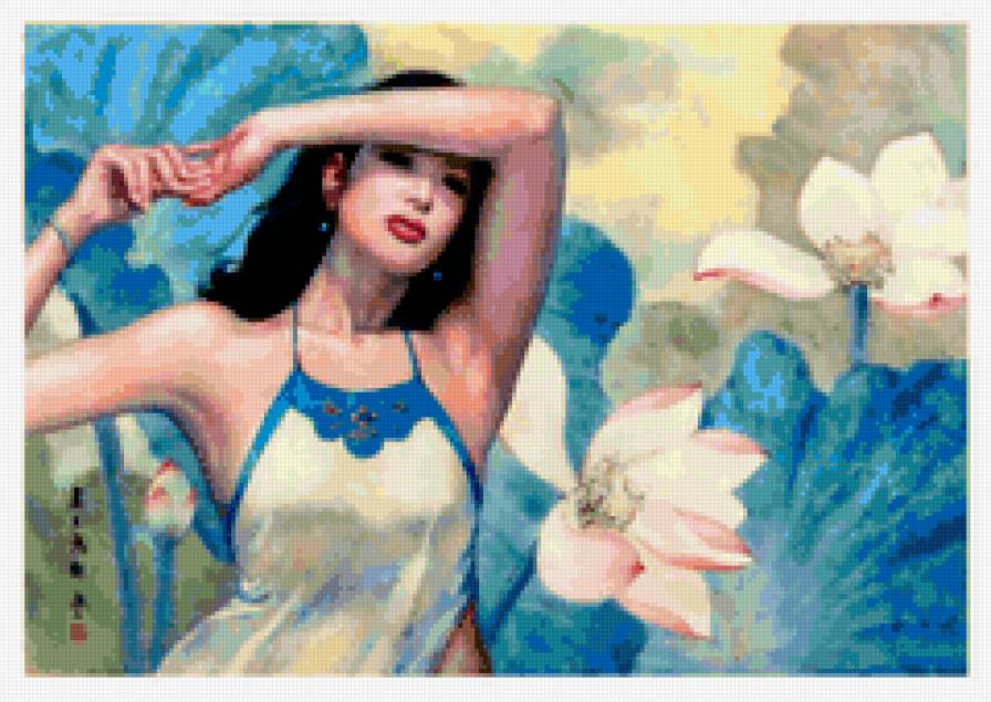 китайская живопись - природа, девушка, , китайская живопись, птицы, картина, китай - предпросмотр