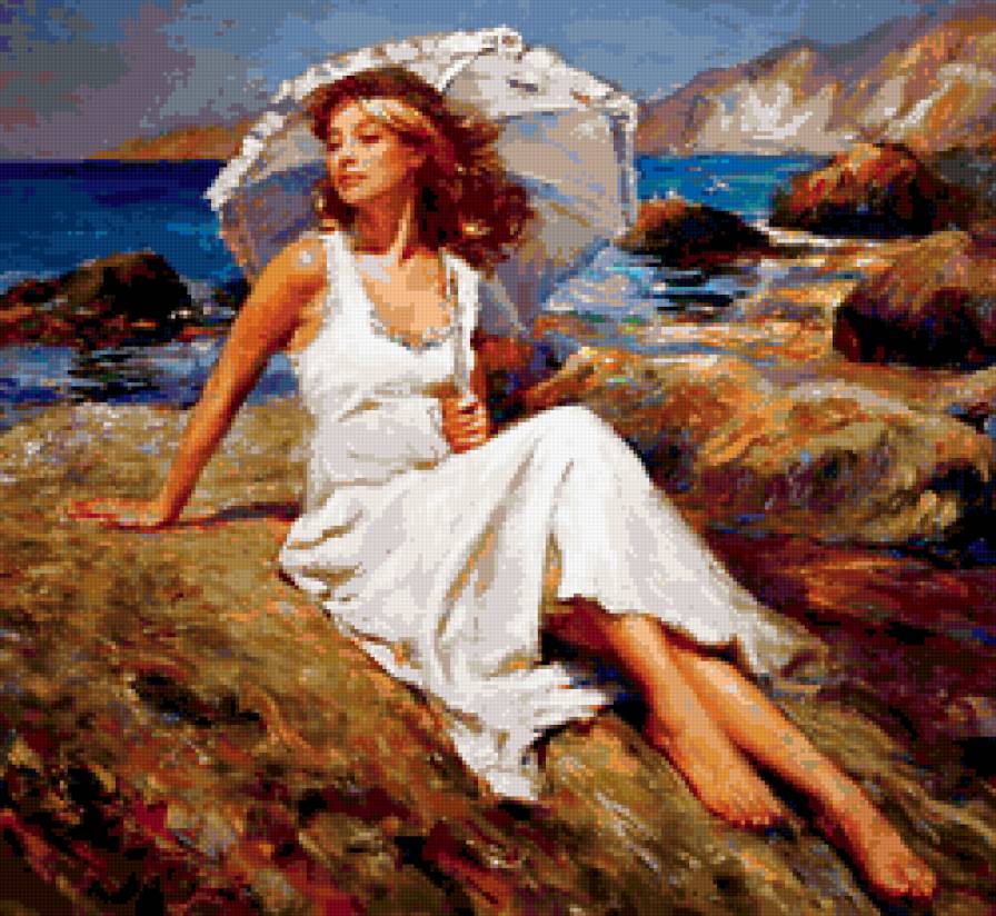 девушка - п, красота, картина, девушка, природа, одиночество, море, любовь - предпросмотр