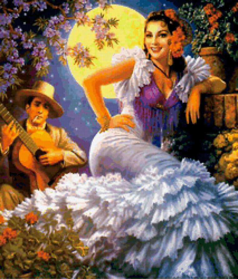 испанка - природа, любовь, пара, танцы, девушка, картина - предпросмотр