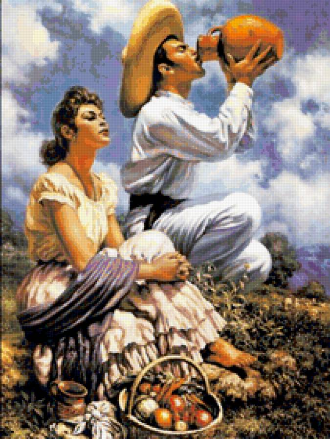 пейзаж - любовь, люди, девушка, живопись, картина - предпросмотр