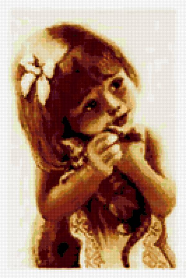 Любимый котенок - монохром, животные, дети - предпросмотр