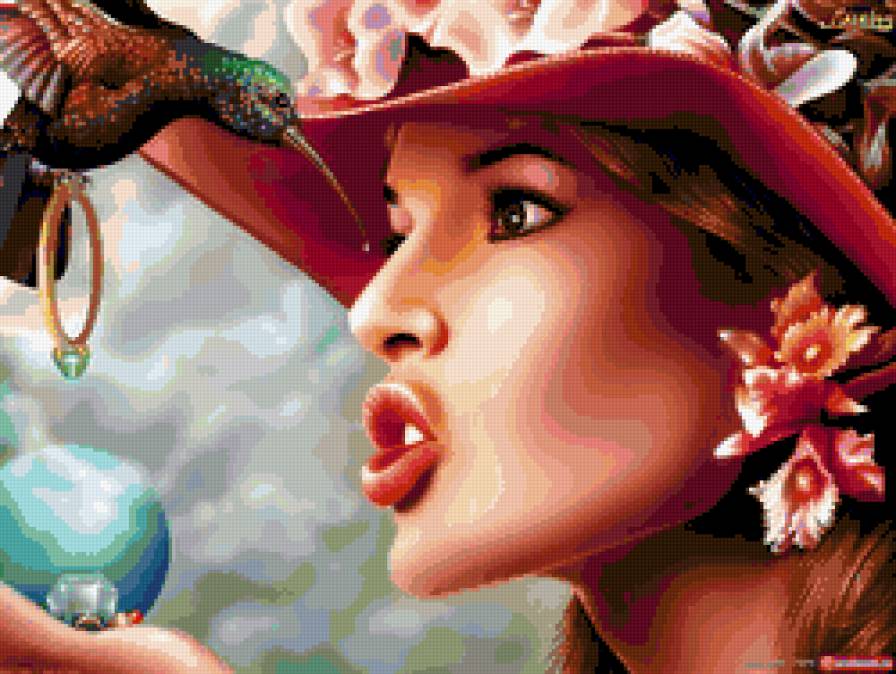 Девушка с колибри - птица, колибри, девушка - предпросмотр