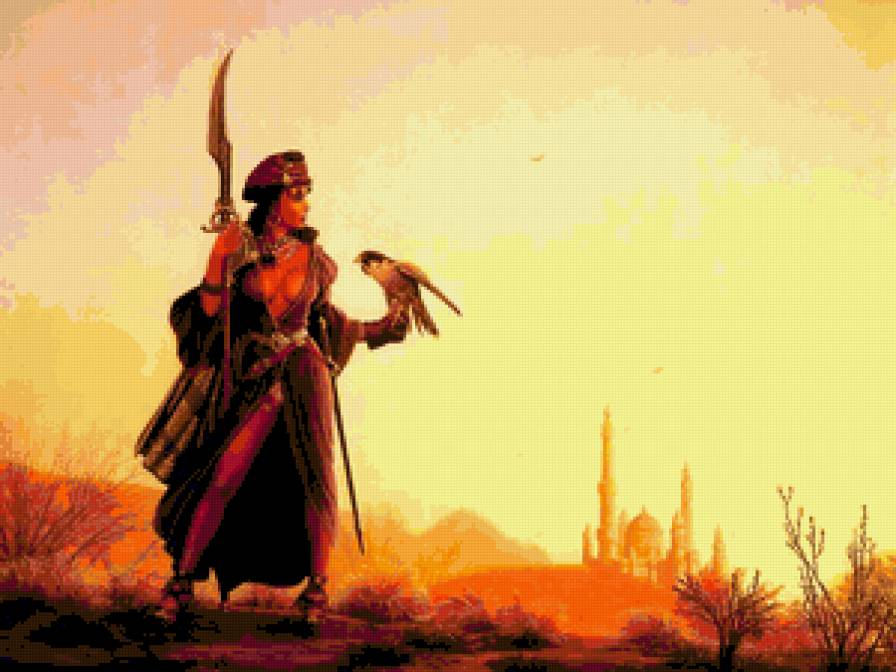 девушка с ястребом - девушка, птица, ястреб - предпросмотр