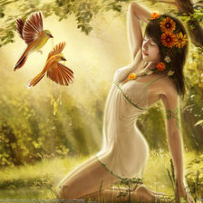 девушка и птицы