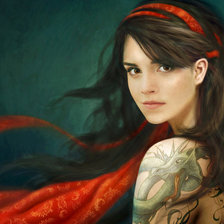 Схема вышивки «девушка с красными лентами»