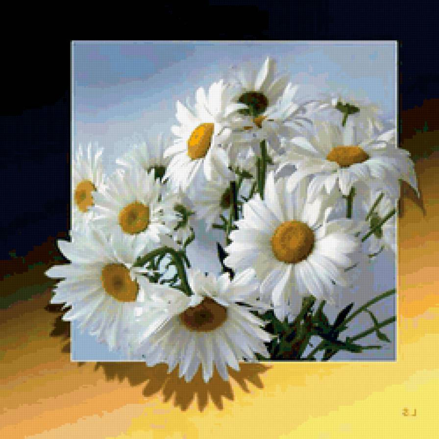 ромашки - ромашки, цветы, живопись, природа, картина - предпросмотр