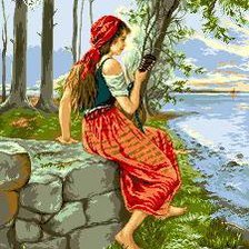 Схема вышивки «момичето с мандолина»