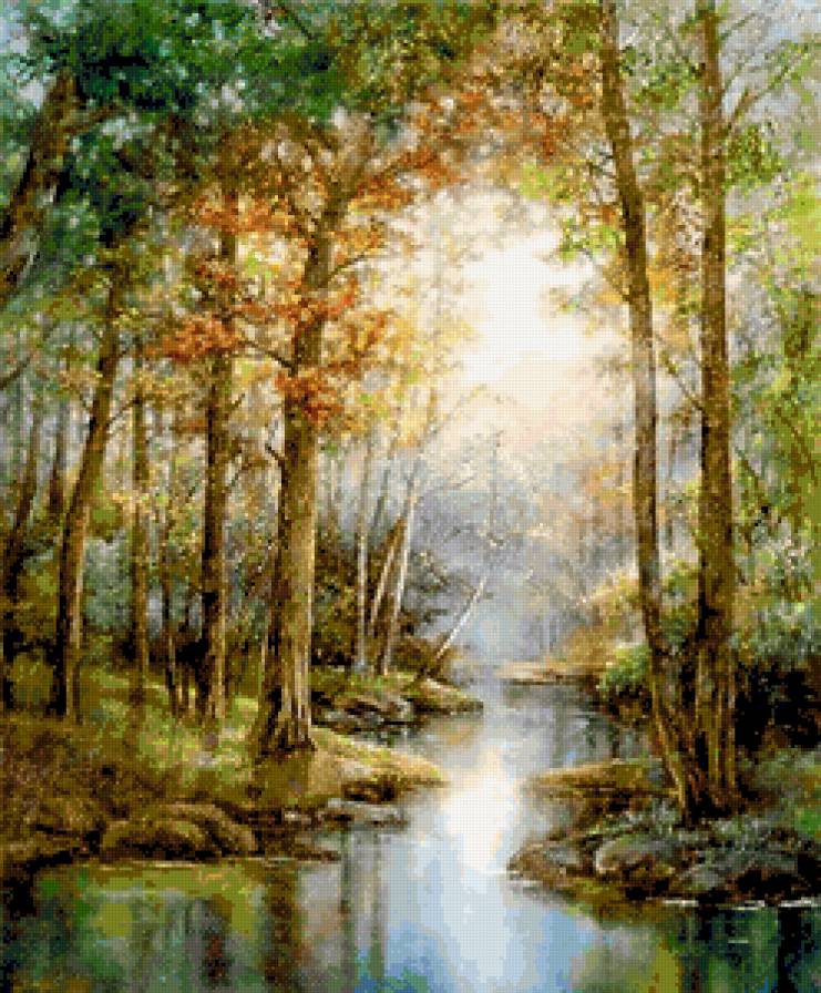 лесная речка - живопись, природа - предпросмотр