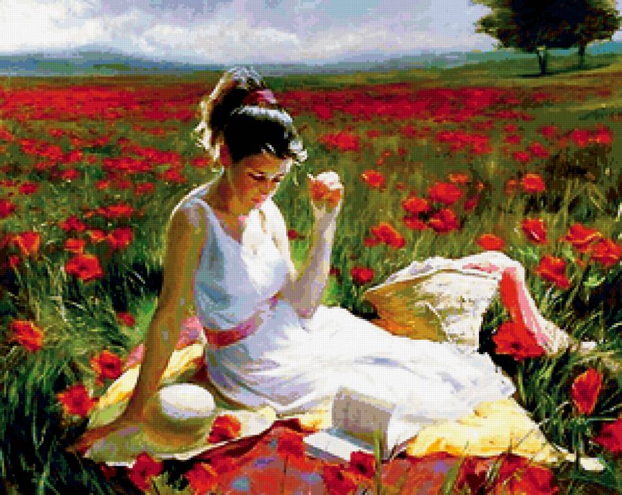 девушка в маках - пейзаж, маки, лето, картира, природа, девушка, на поляне, в цвет - предпросмотр