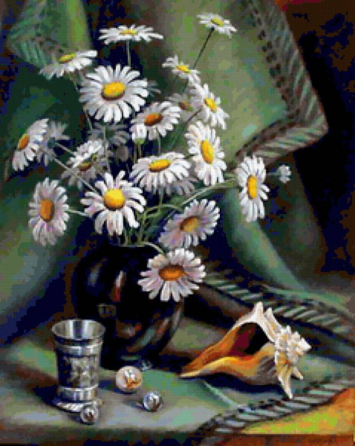 78676564 - оболочки, ваза, ромашки, роза, розы, букет - предпросмотр