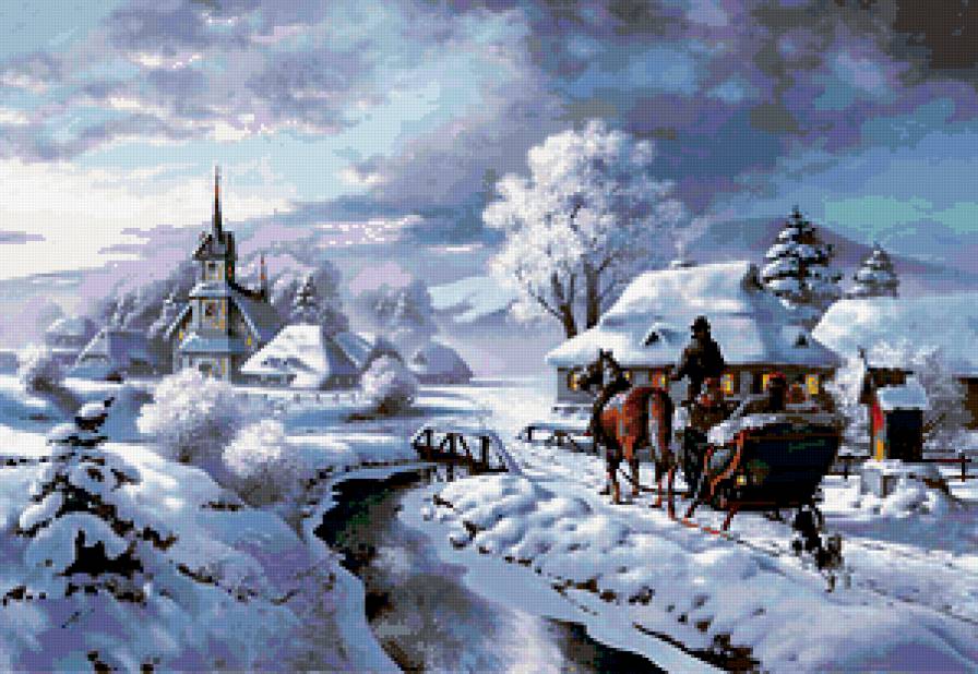 Зимняя картина - картина, природа, пейзаж, зима - предпросмотр