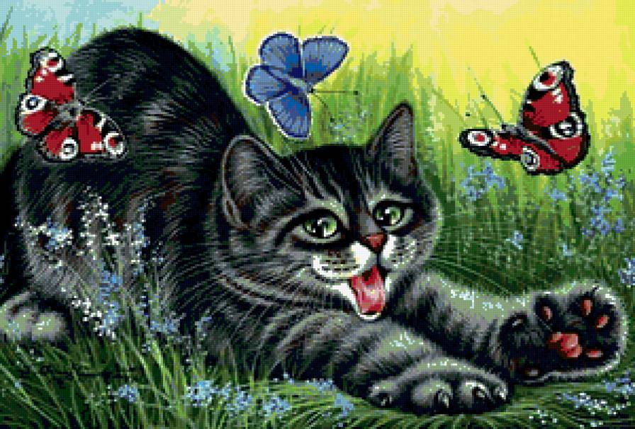 Кошечки И.Гармашовой - бабочки, кошки, животные, цветы - предпросмотр
