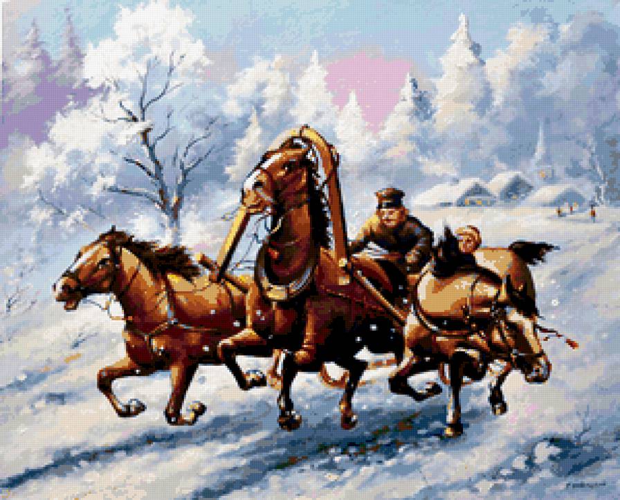 русская тройка - лошади - предпросмотр