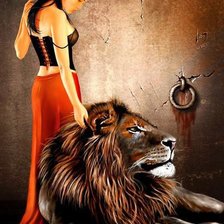 Схема вышивки «Девушка и лев»