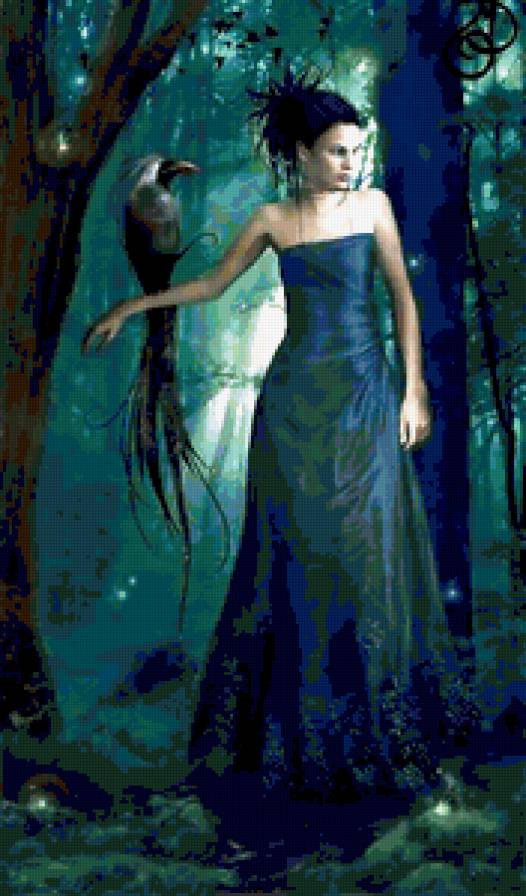 Девушка и птица - картина, природа, лес, девушка, птица - предпросмотр